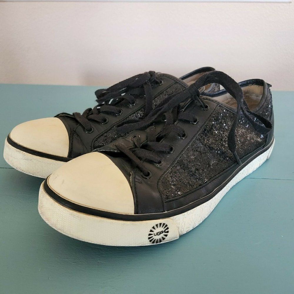 UGG Australia Evera Glitter Sneaker Shoes Black Size 10 Women Sherpa Lined